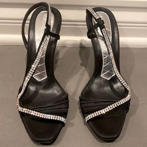 Black high heel shoes with rhinestones